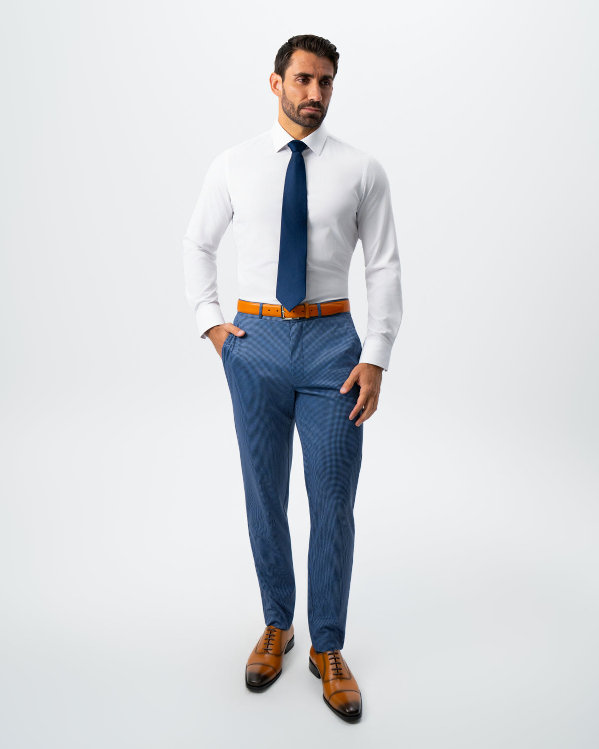Athletic Fit Stretch Suit - Steel Blue Houndstooth