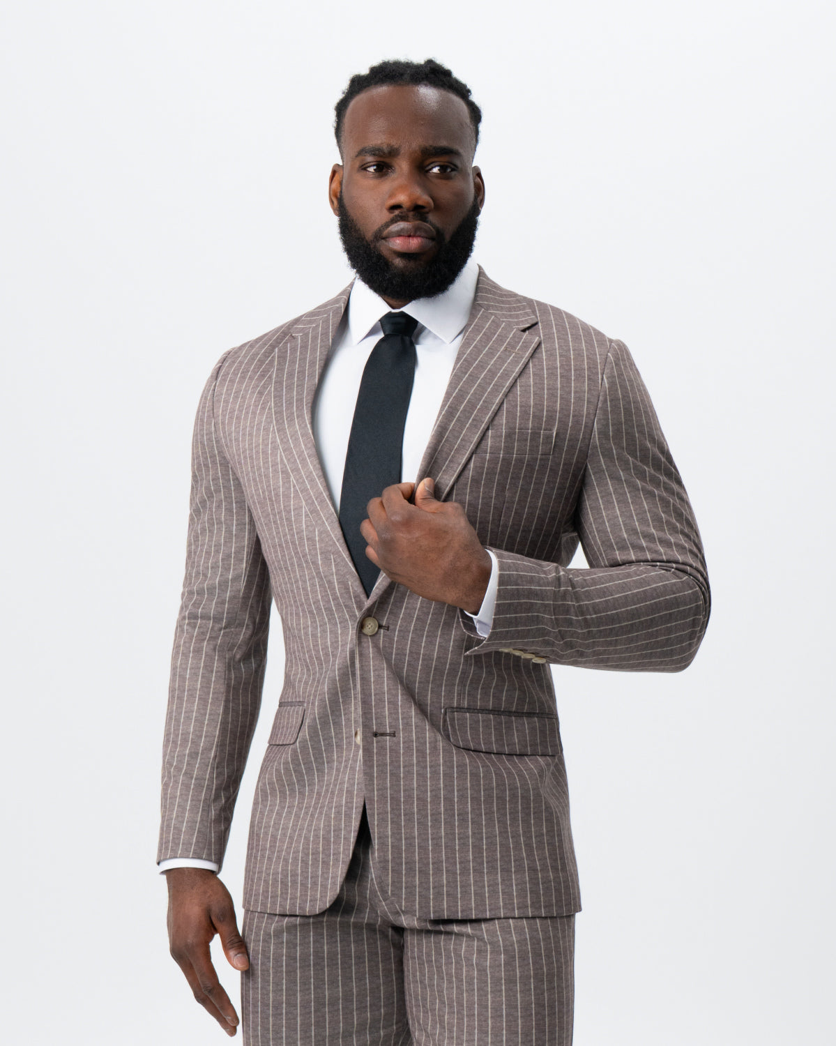 Athletic Fit Stretch Suit - Textured Light Brown with Cream Stripe