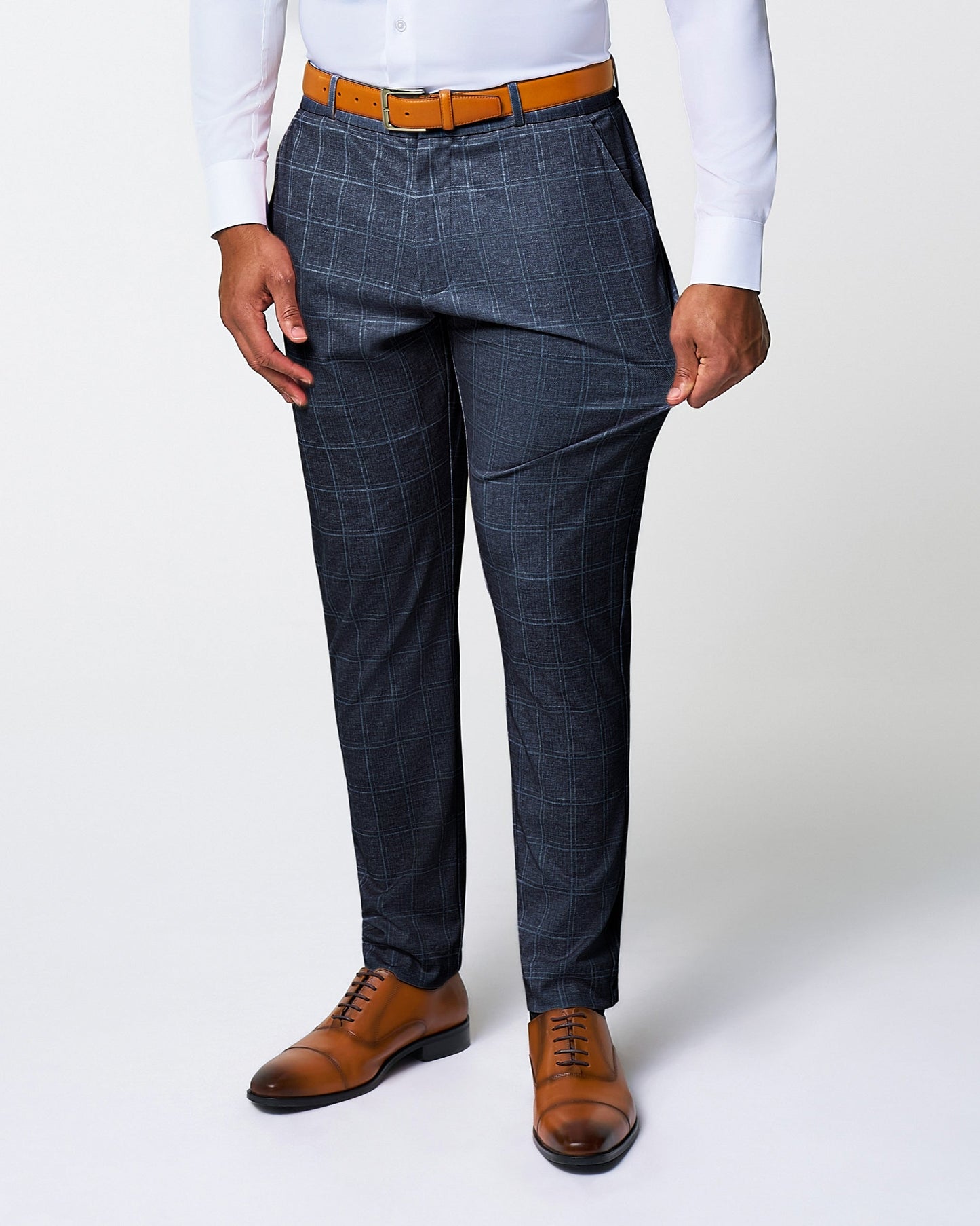Athletic Fit Stretch Suit - Textured Navy with White Windowpane