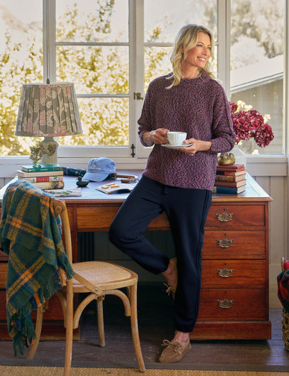 MONTECITO SWEATER Red and Navy Marl, Pure Italian Cotton