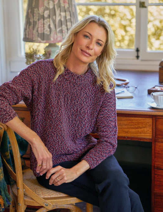 MONTECITO SWEATER Red and Navy Marl, Pure Italian Cotton