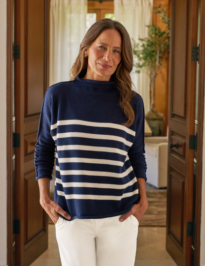 MONTEREY Navy with Cream Stripe, Pure Italian Cotton