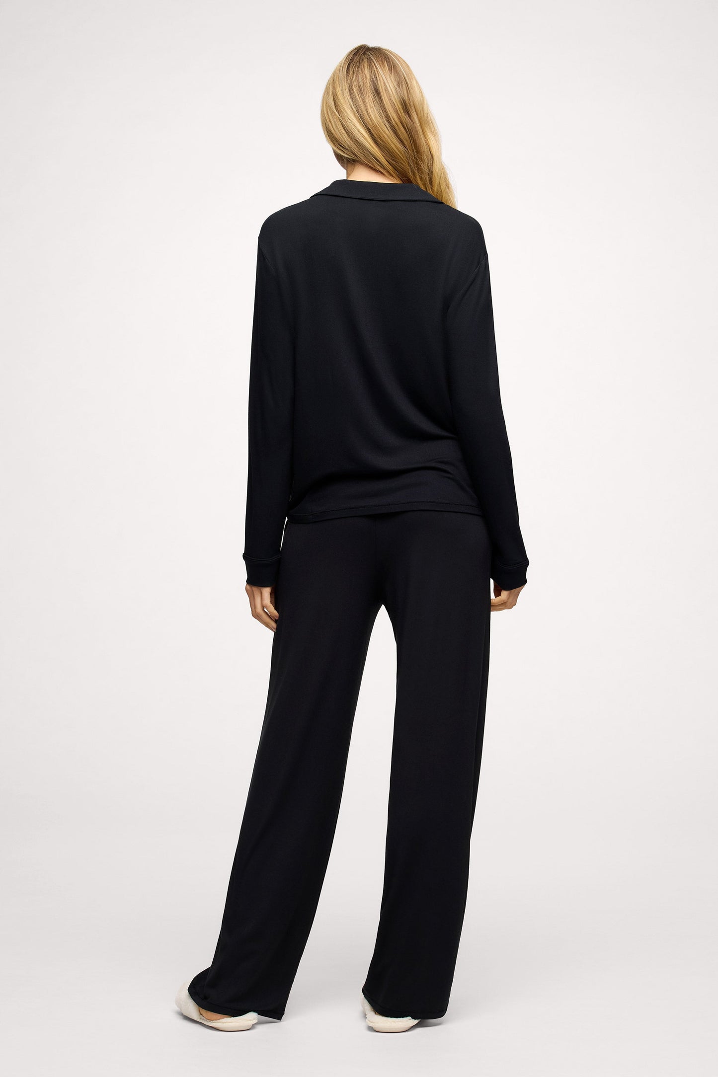 Long Sleeve Button-Up Pajama Shirt | Black