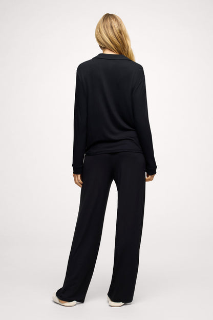 Long Sleeve Button-Up Pajama Shirt | Black