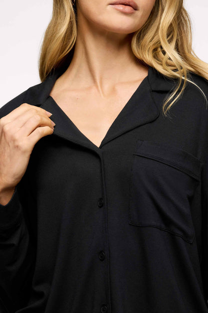 Long Sleeve Button-Up Pajama Shirt | Black
