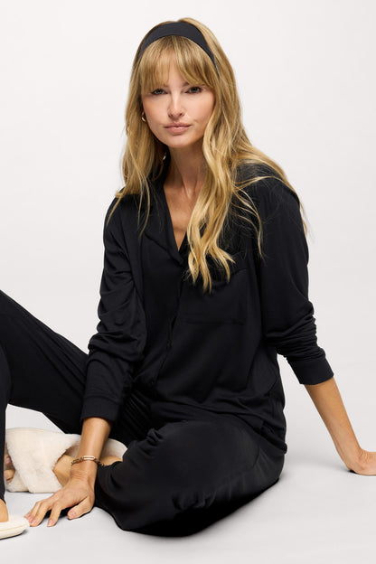 Long Sleeve Button-Up Pajama Shirt | Black