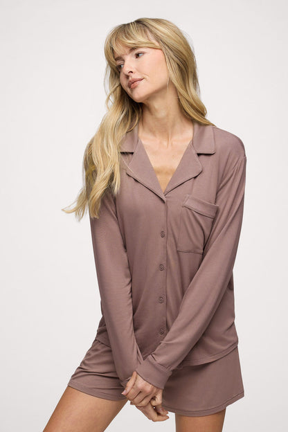 Long Sleeve Button-Up Pajama Shirt | Cocoa