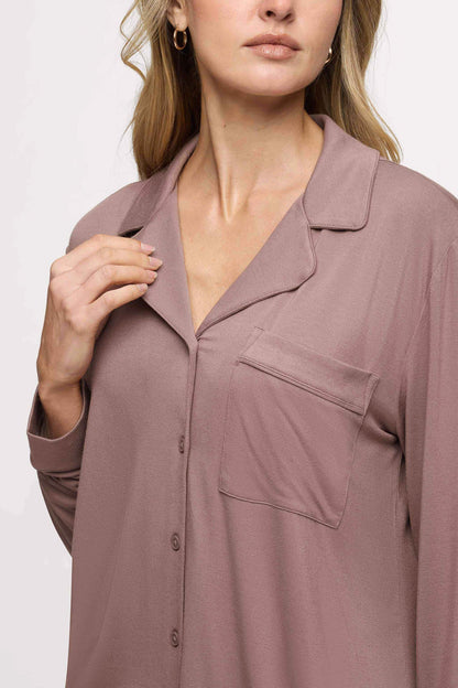 Long Sleeve Button-Up Pajama Shirt | Cocoa