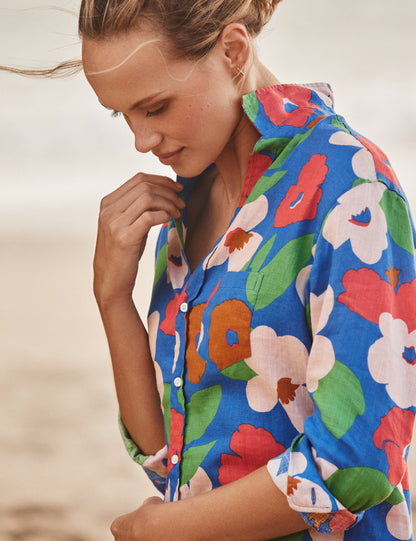 MARY Bright Blue Floral, Italian Classic Linen