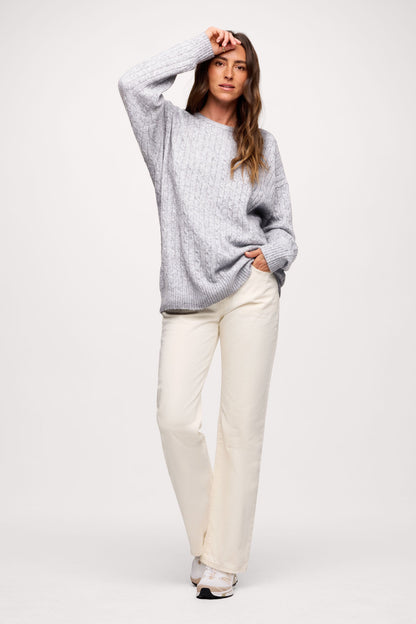 Cozy Knit Cable Crewneck Sweater | Heather Grey
