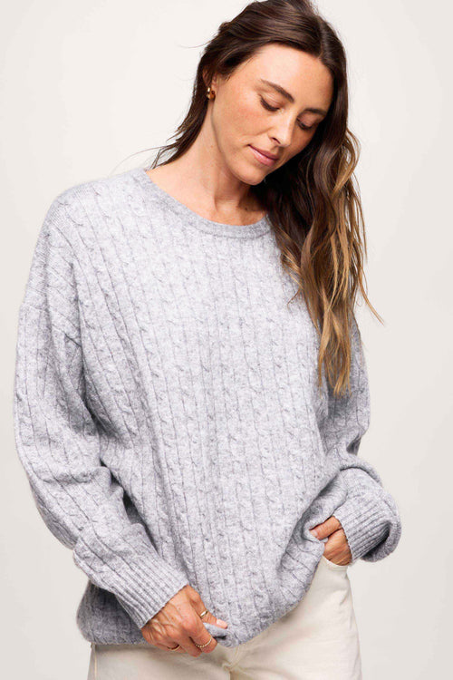 Cozy Knit Cable Crewneck Sweater | Heather Grey