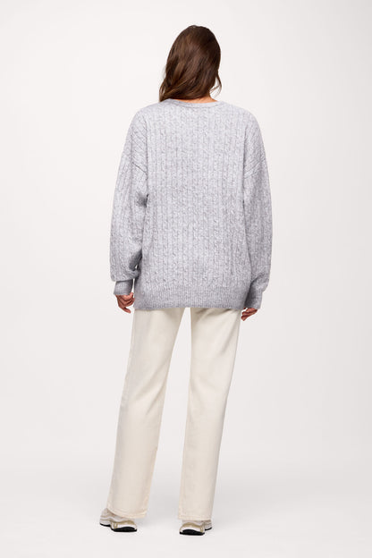 Cozy Knit Cable Crewneck Sweater | Heather Grey