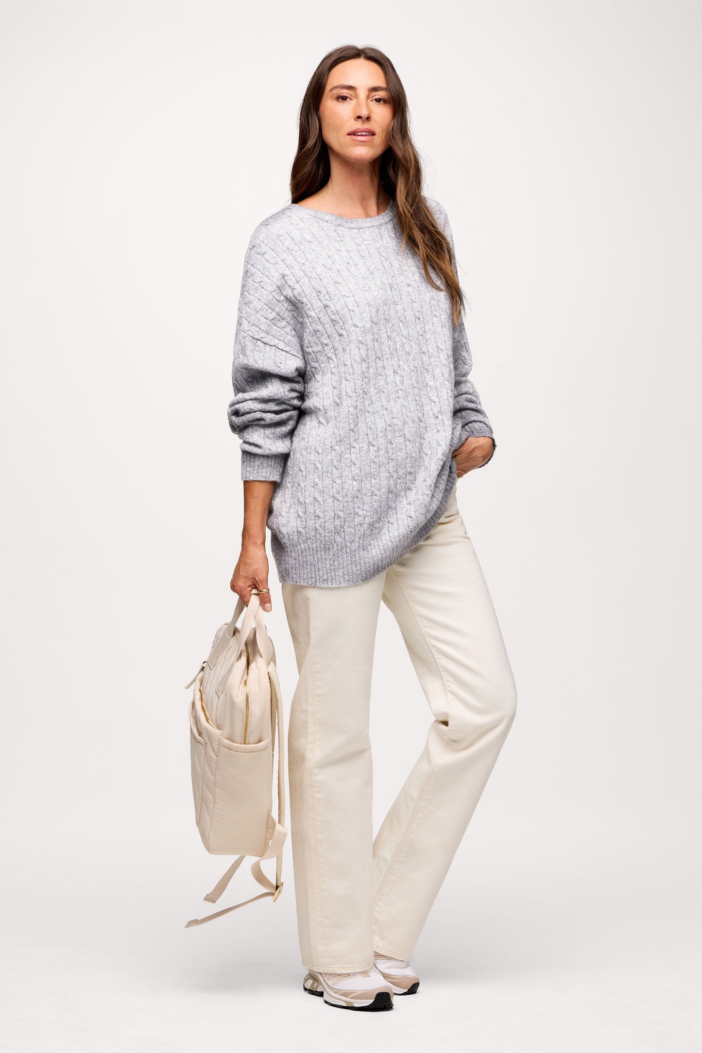 Cozy Knit Cable Crewneck Sweater | Heather Grey