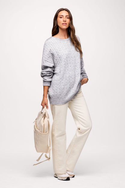 Cozy Knit Cable Crewneck Sweater | Heather Grey