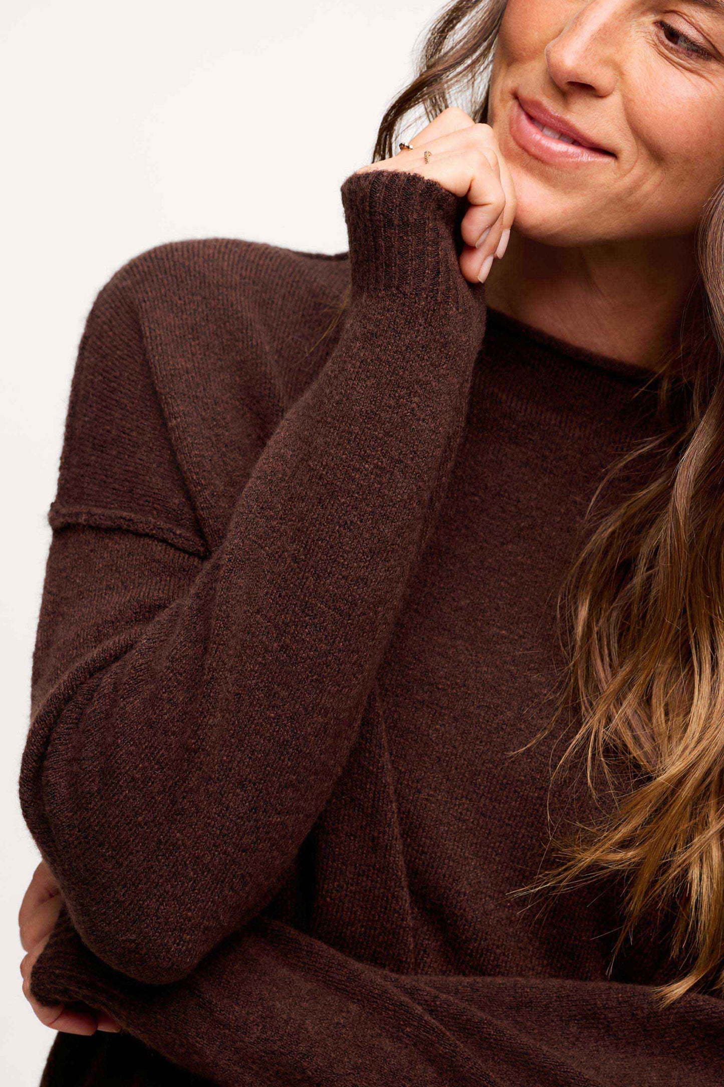 Cozy Knit Mockneck Sweater | Heather Espresso