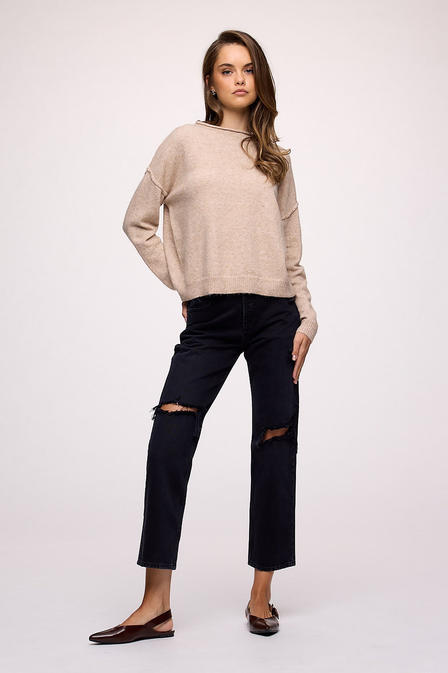 Cozy Knit Mockneck Sweater | Heather Oat