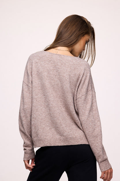 Cozy Knit V-Neck Sweater | Heather Cocoa