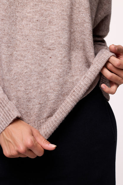Cozy Knit V-Neck Sweater | Heather Cocoa