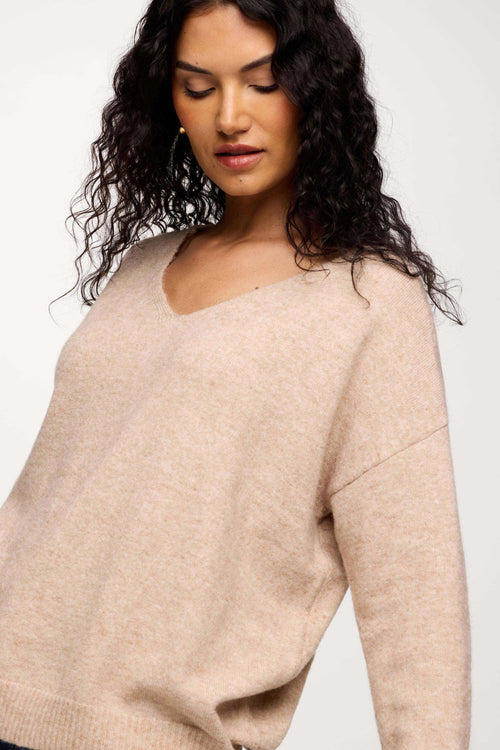 Cozy Knit V-Neck Sweater | Heather Oat
