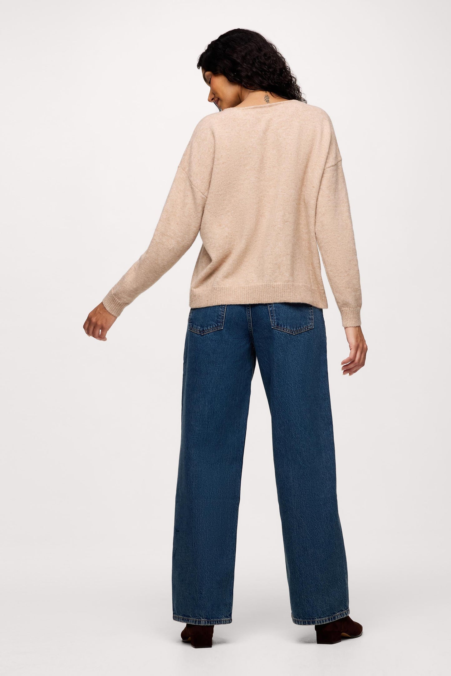 Cozy Knit V-Neck Sweater | Heather Oat