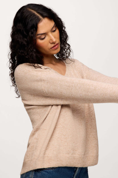 Cozy Knit V-Neck Sweater | Heather Oat