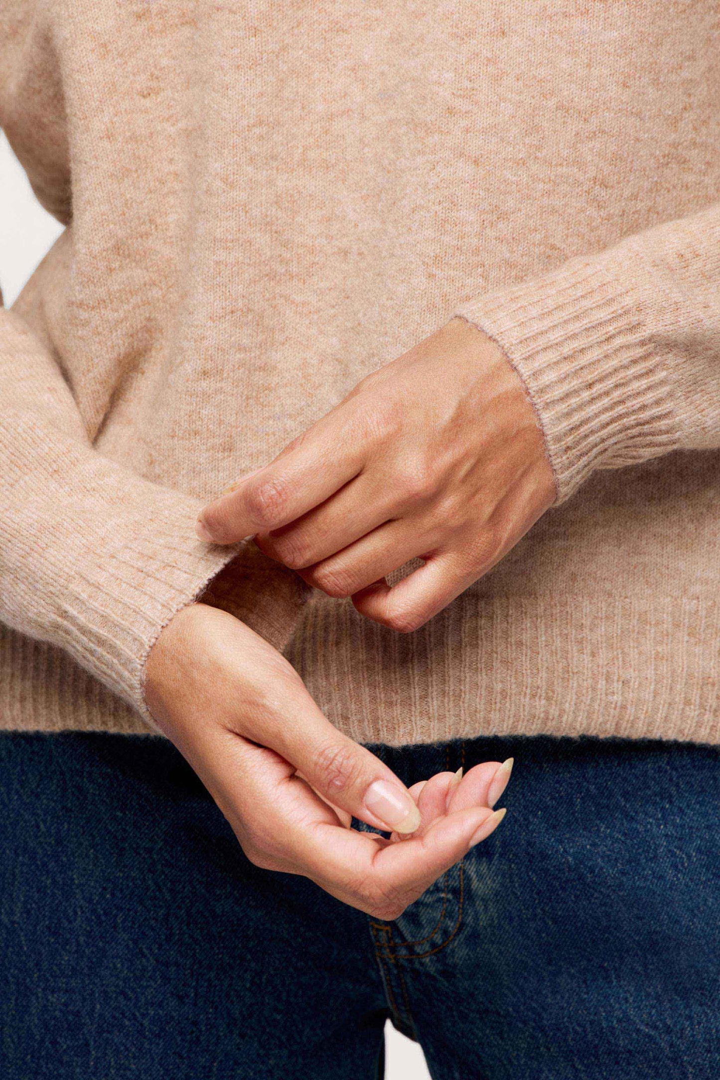 Cozy Knit V-Neck Sweater | Heather Oat