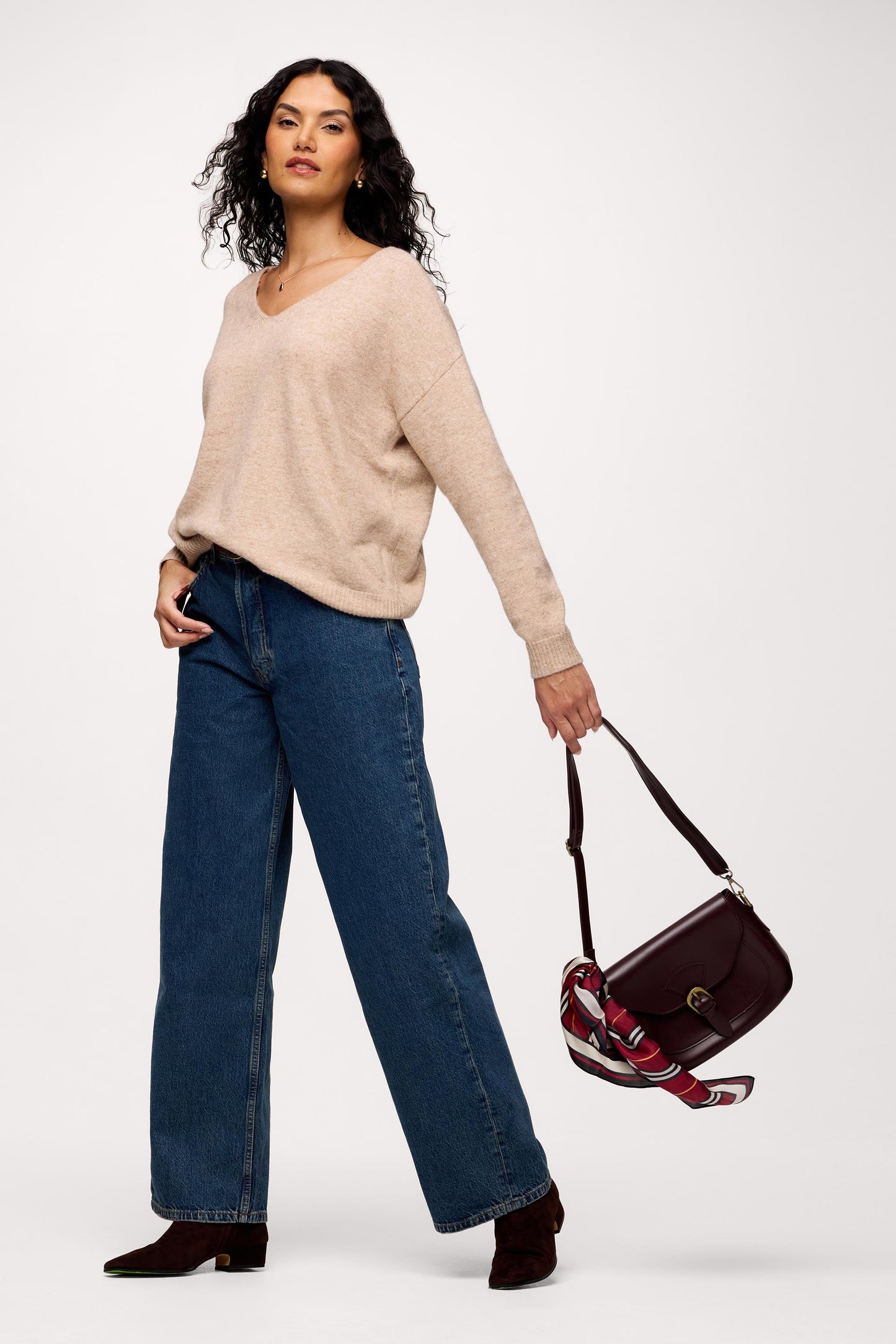 Cozy Knit V-Neck Sweater | Heather Oat