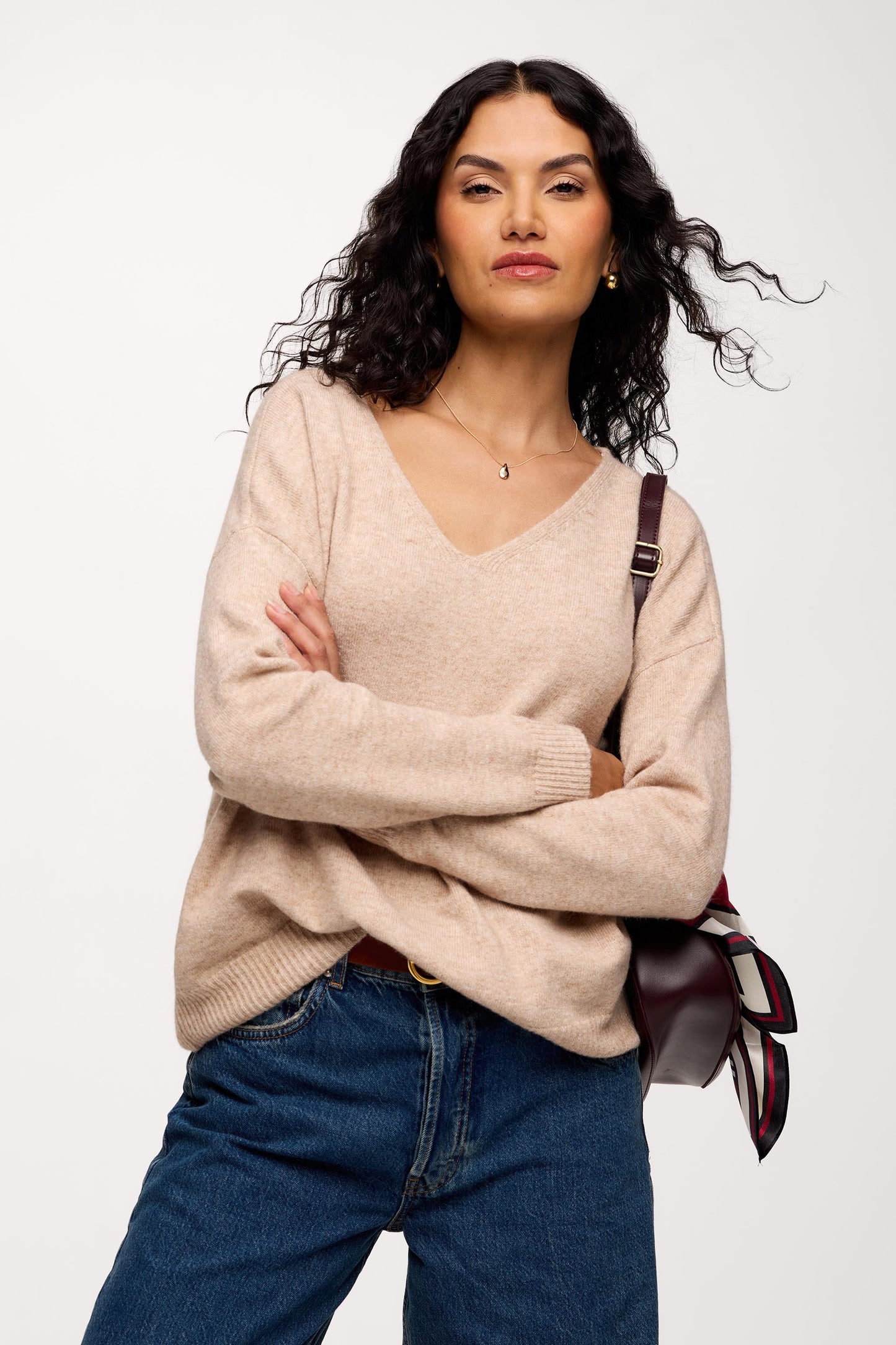 Cozy Knit V-Neck Sweater | Heather Oat