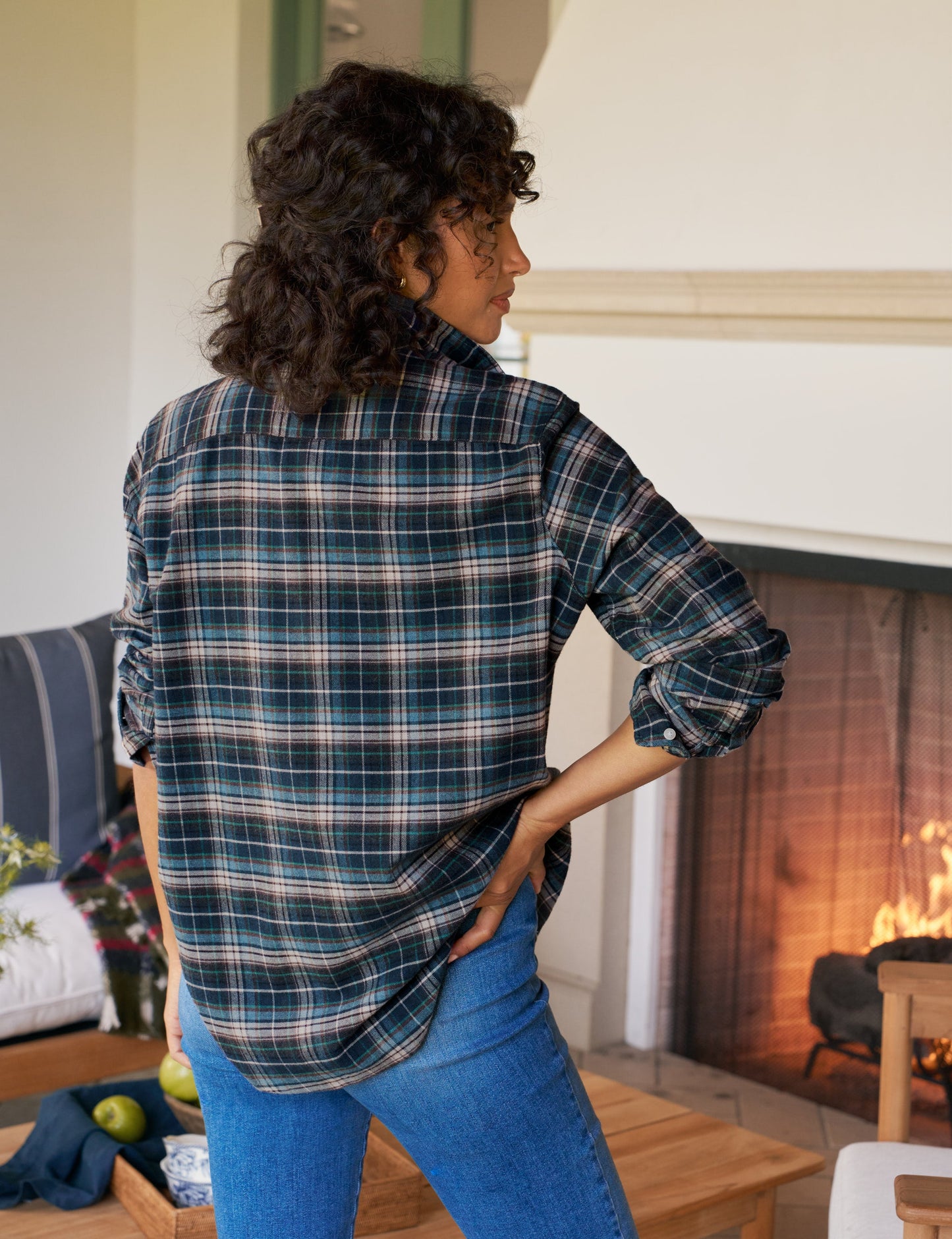 EILEEN Gray and Tan with Blue Plaid, Italian Flannel