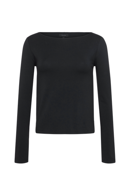 Slinky Jersey Boat Neck Long Sleeve Shirt | Black