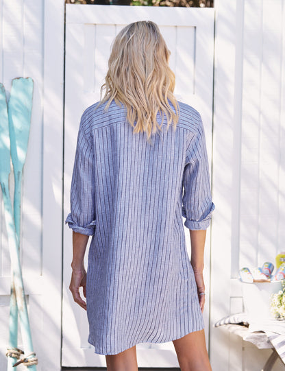 MARY Blue and Navy Stripe, Italian Classic Linen
