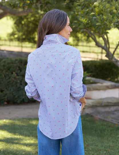 EILEEN Blue Stripe with Red Stars, Italian Cotton
