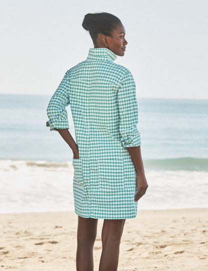 IRELAND DRESS Green Gingham, Italian Performance Linen