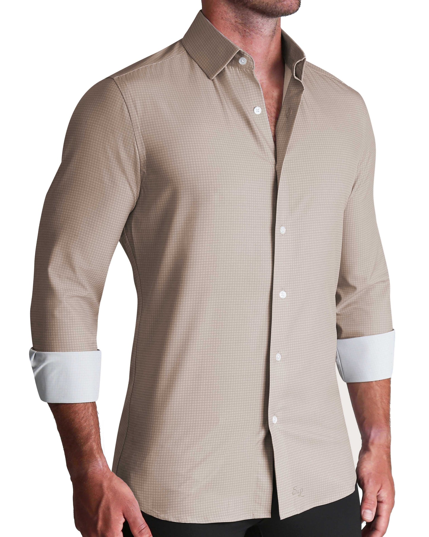 ''The Brooks" Light Brown Double Check - Classic Fit