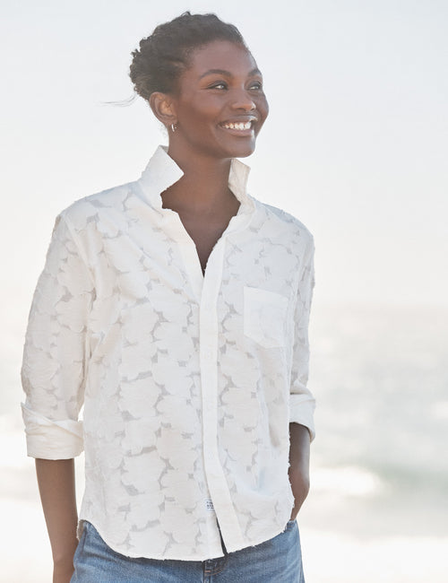 EILEEN Textured White Flowers, Italian Fil Coupé Cotton