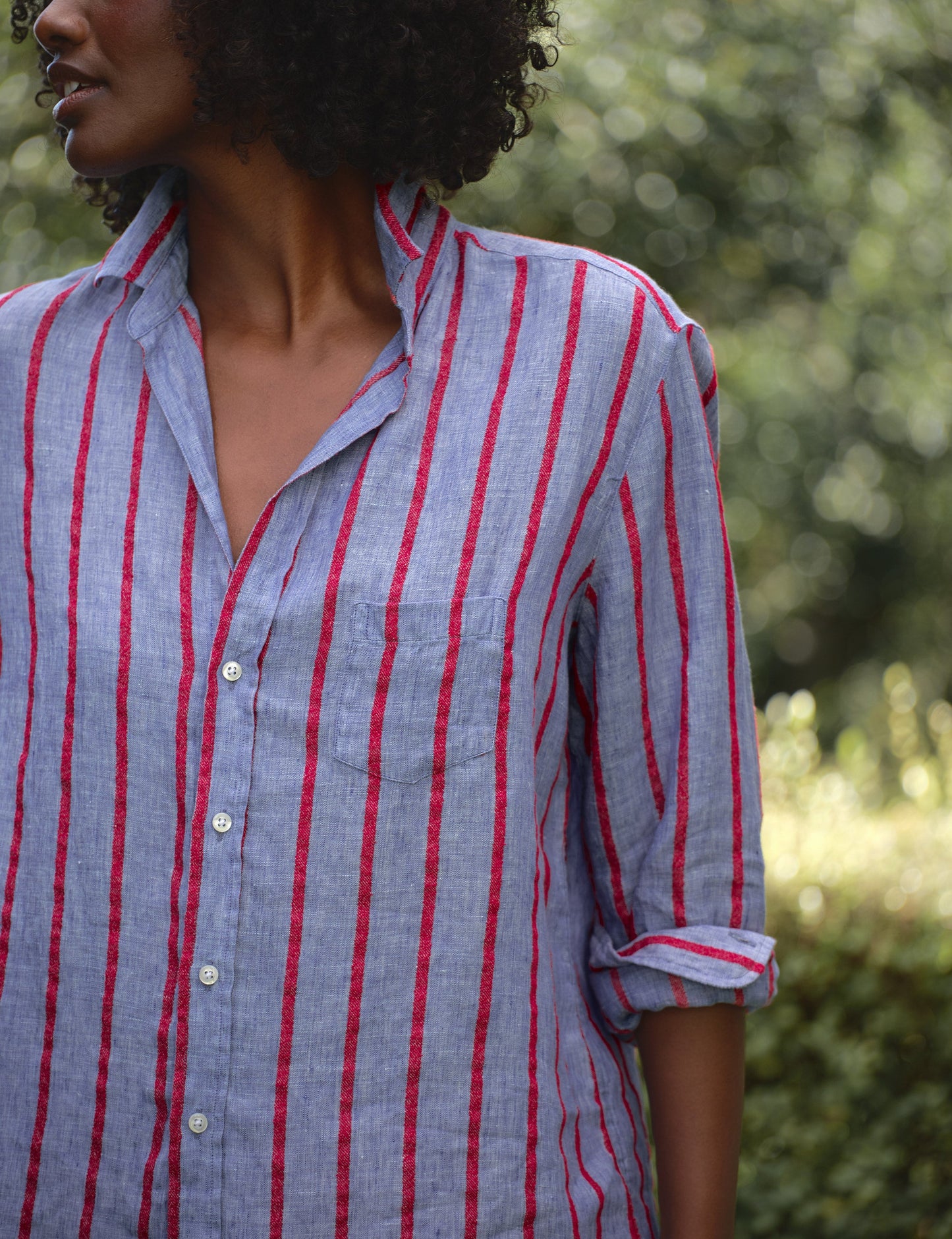 EILEEN Blue and Red Textured Stripe, Italian Classic Linen