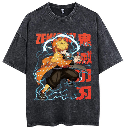 2024Anime Print Japanese Manga Washed T-Shirt Worn Cotton