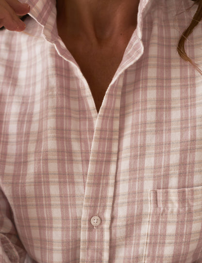 EILEEN Pink and White with Gray Plaid, Italian Flannel