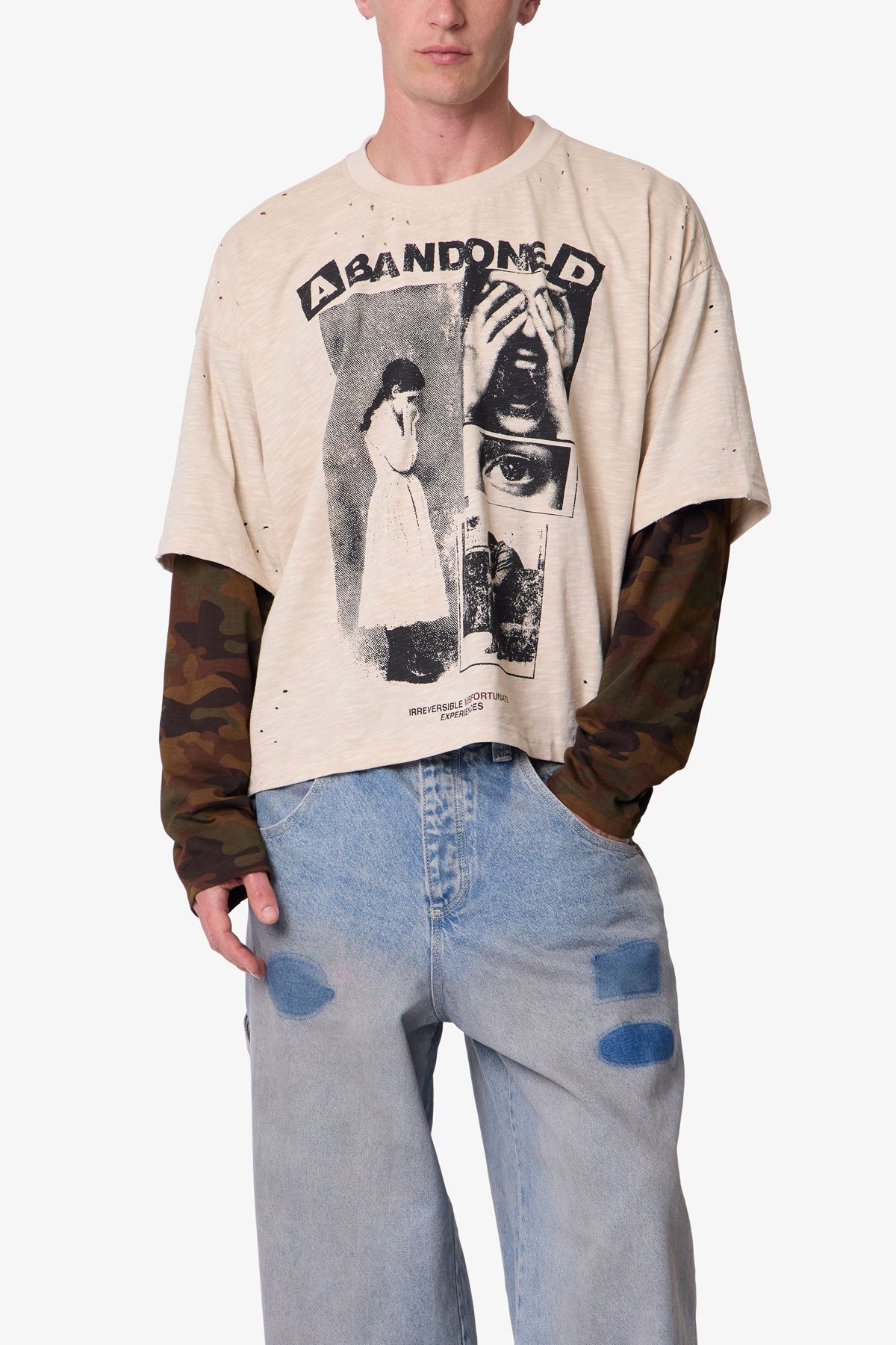 Abandoned Layered L/S Tee - Off White/Camo