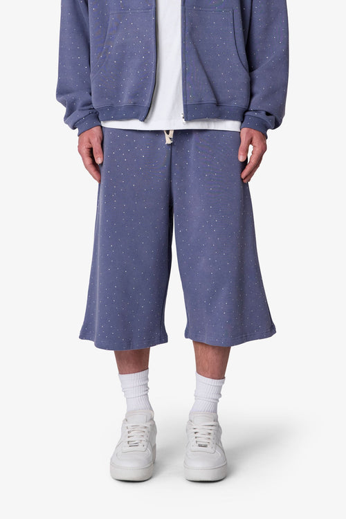 All Over Gemmed Sweatshorts - Blue