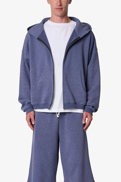 All Over Gemmed Zip Up Hoodie - Blue
