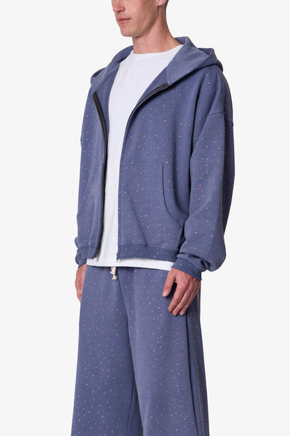 All Over Gemmed Zip Up Hoodie - Blue