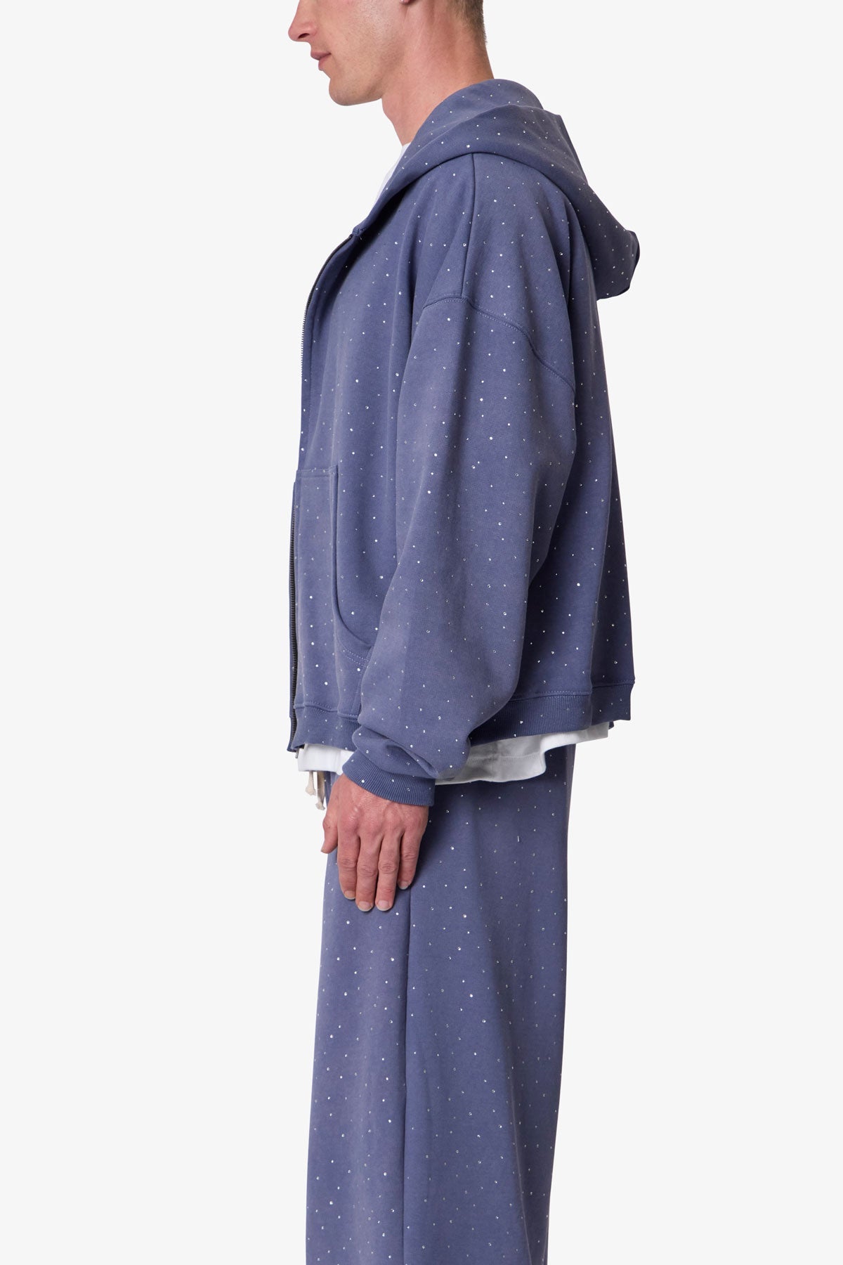 All Over Gemmed Zip Up Hoodie - Blue