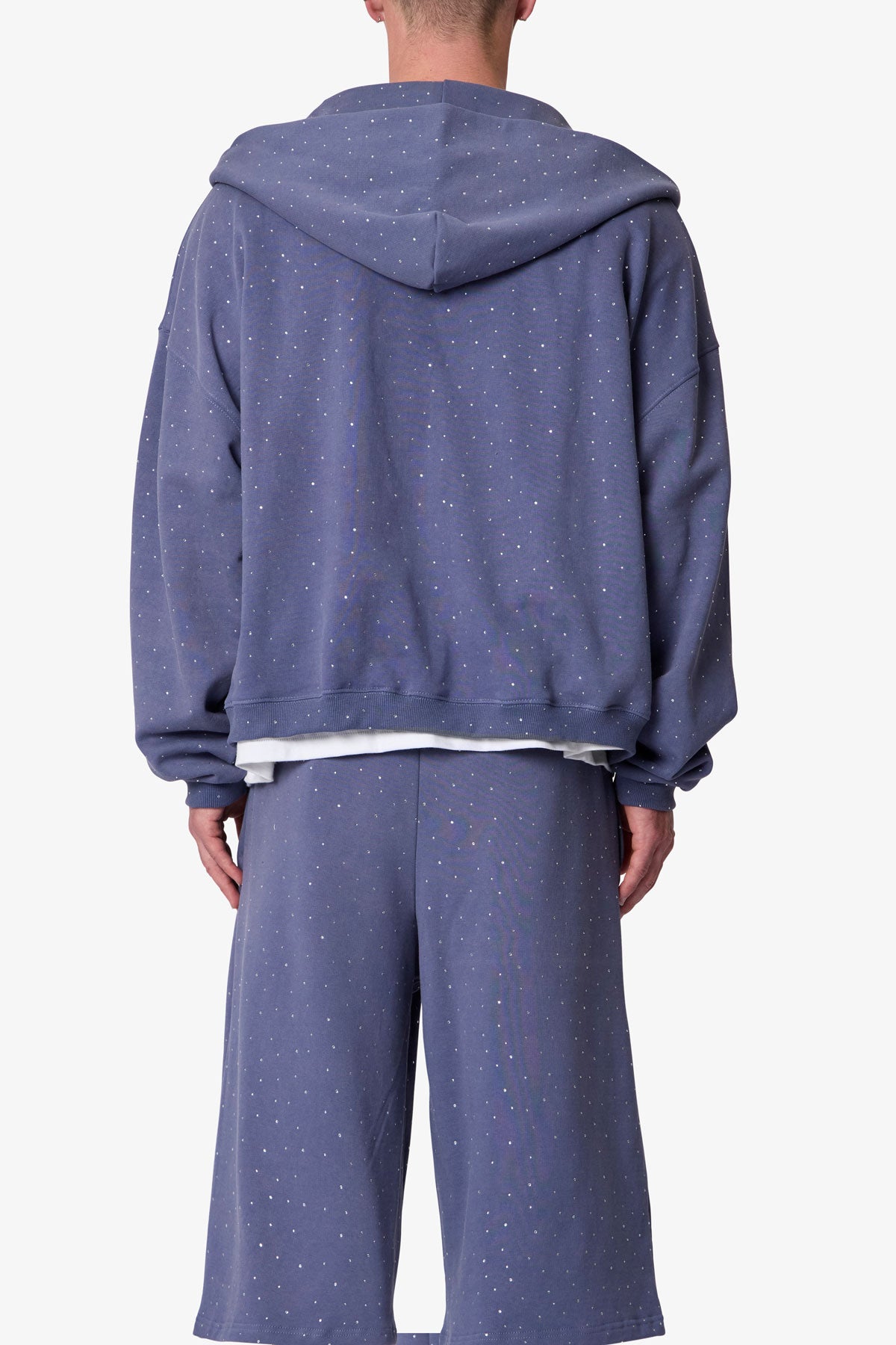 All Over Gemmed Zip Up Hoodie - Blue