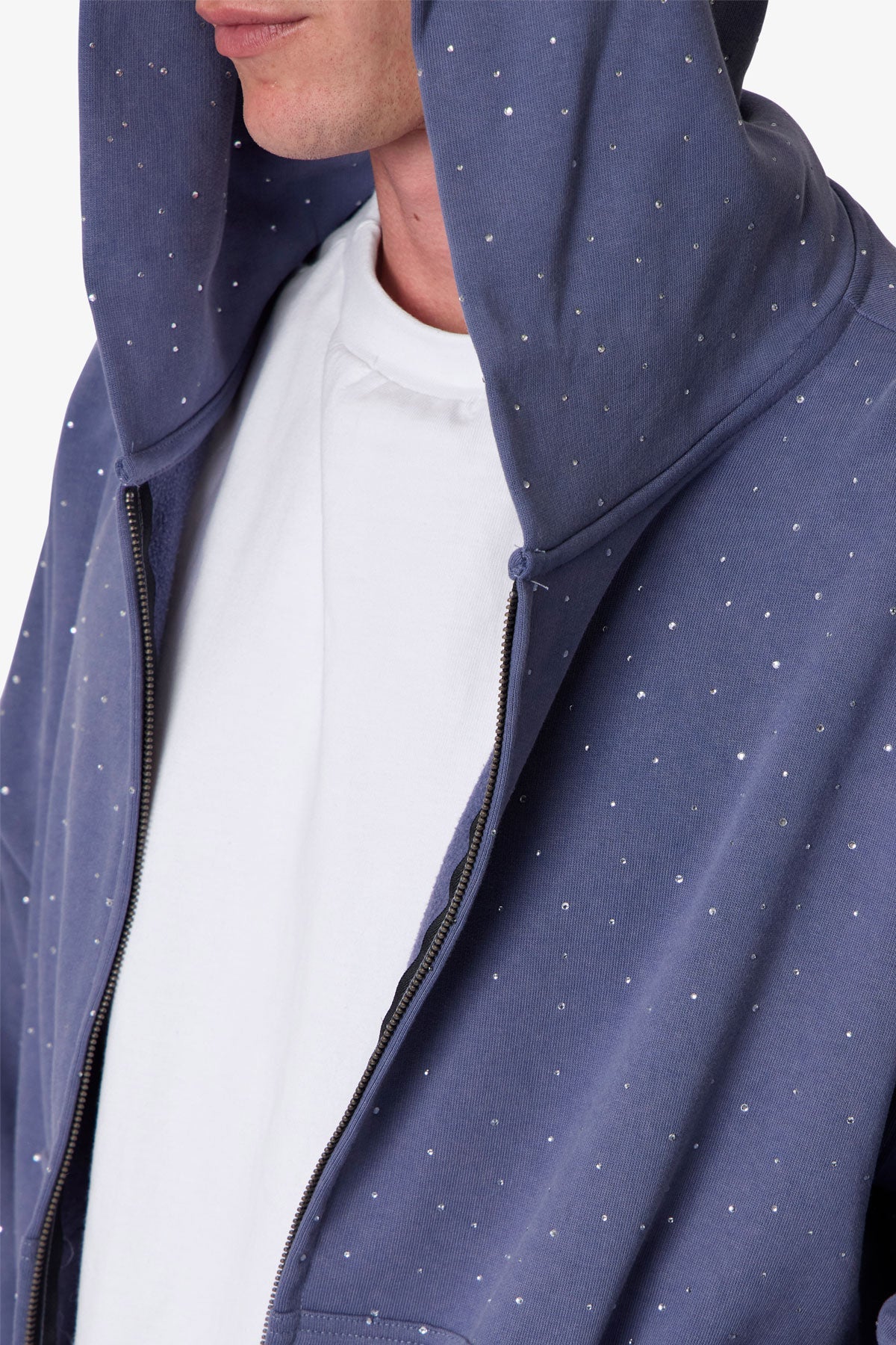 All Over Gemmed Zip Up Hoodie - Blue