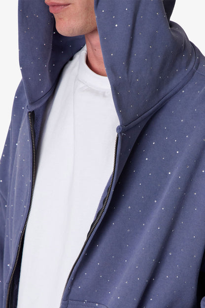 All Over Gemmed Zip Up Hoodie - Blue
