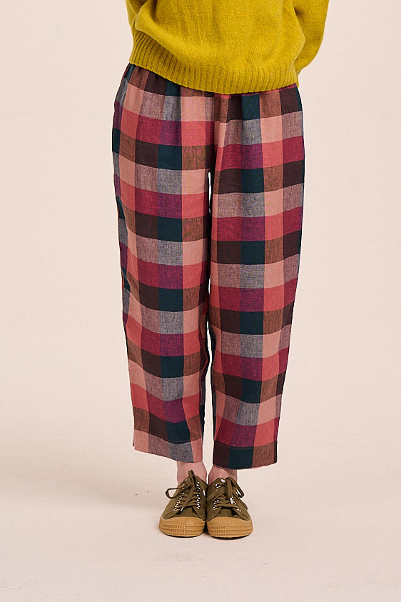 Peggy Linen Trousers - Berry Check