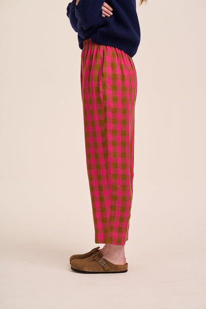 Peggy Linen Trousers - Rhubarb Toffee Check