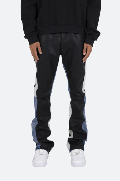 B417 Leather Flare Pants - Black/Blue
