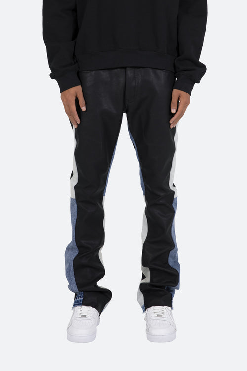 B417 Leather Flare Pants - Black/Blue